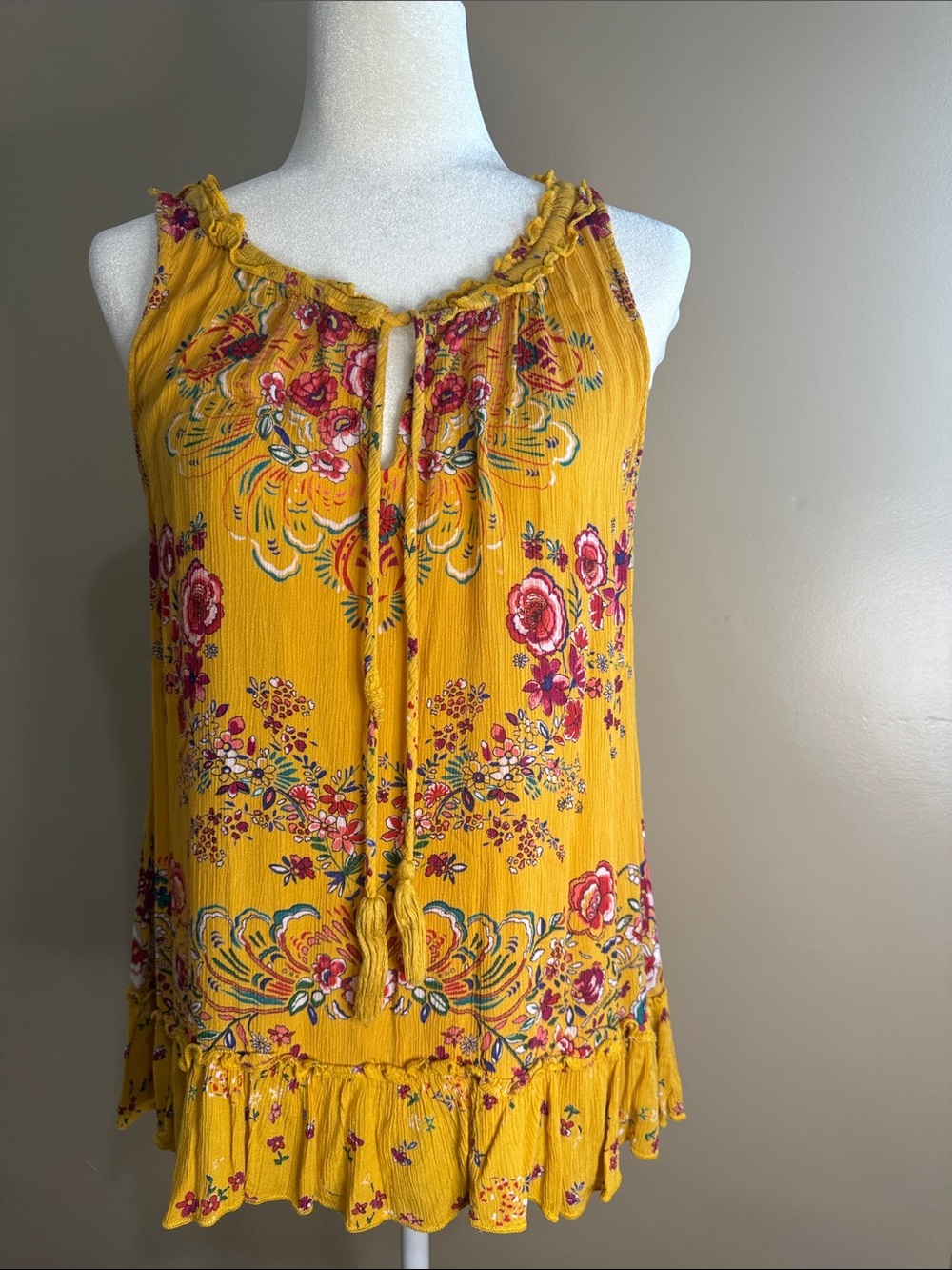Bila Mustard Yellow Floral Smocked Blouse
